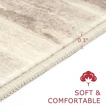 KOZYFLY Modern Abstract Rugs for Entryway 2x3, Washable Kitchen Rug Non-Slip Soft Small Bathroom Rug, Beige Brown Striped Small Area Rugs Print Faux Wool Doormat for Bedside Entrance Bedroom Sink