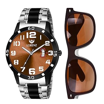 Lorenz Brown Dial Watch & Brown Matte Sunglasses Combo for Men & Boys | Gift Combo for Men | CM-3055SN-13