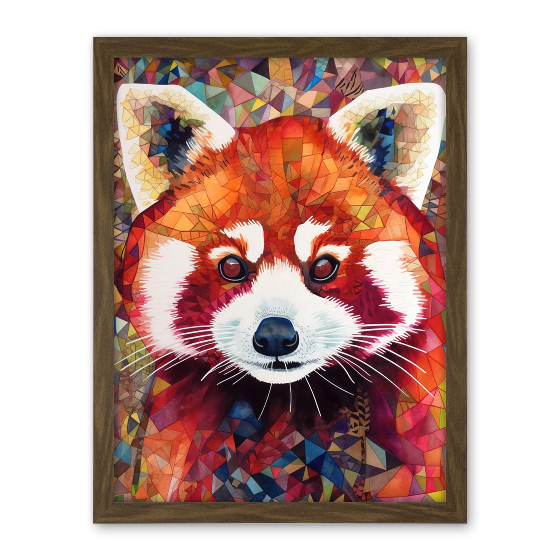 Artery8 Red Panda Portrait Multicoloured Folk Art Artwork Framed Wall Art Print 18X24 Inch