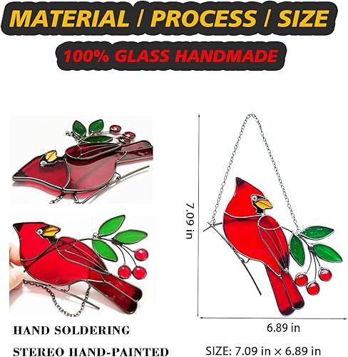 Miniatura 8 de Cardinal - Adorno colgante de vitral para ventana, atrapasoles para ventana de interior, atrapasoles cardenal para mamá, abuela, amantes de los