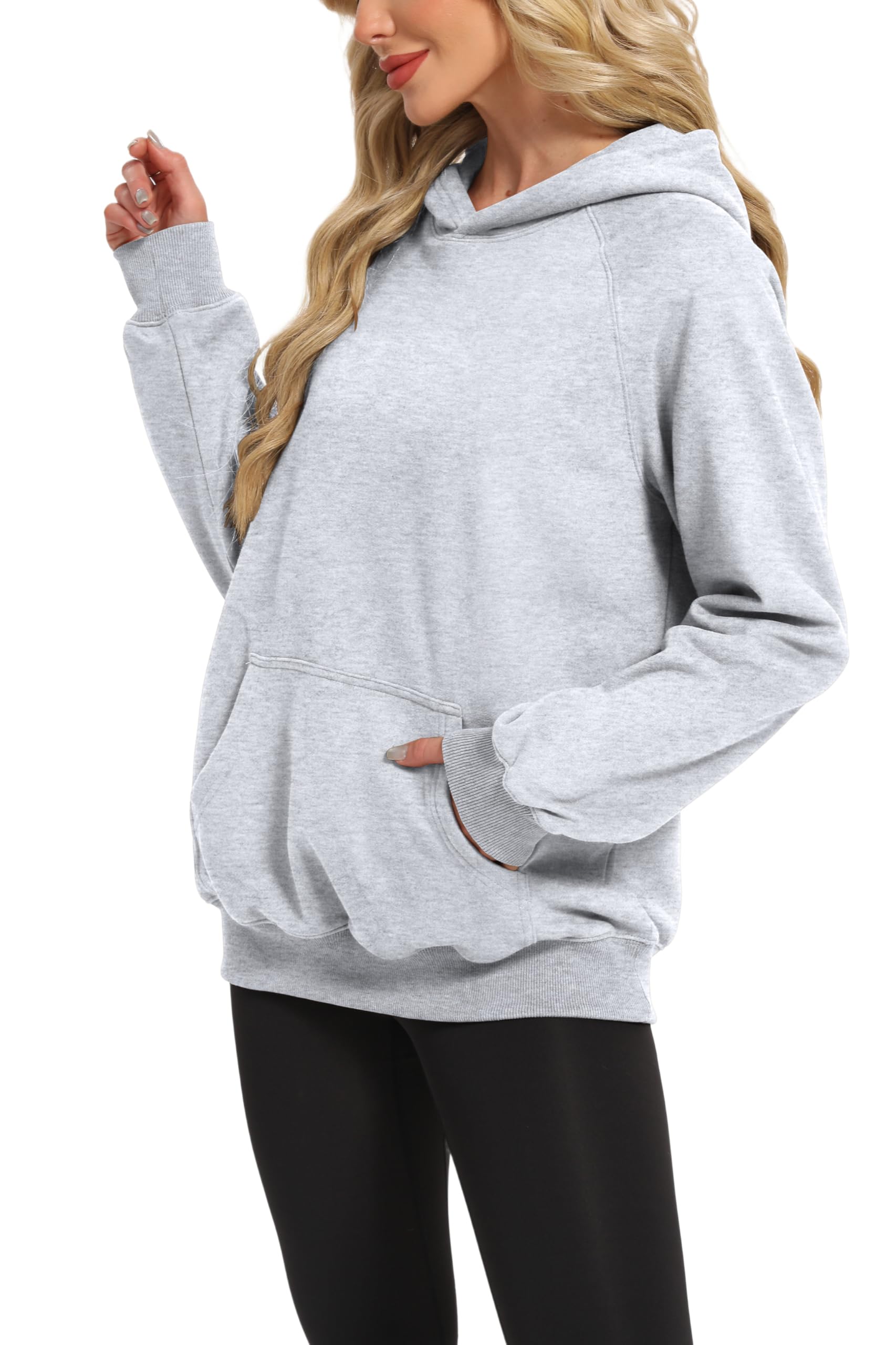 Timuspo Damska bluza z kapturem, luźna, wygodna, bawełniana, casualowa, jednokolorowa, podstawowa, z długim rękawem, bluza z kapturem, jesienna
