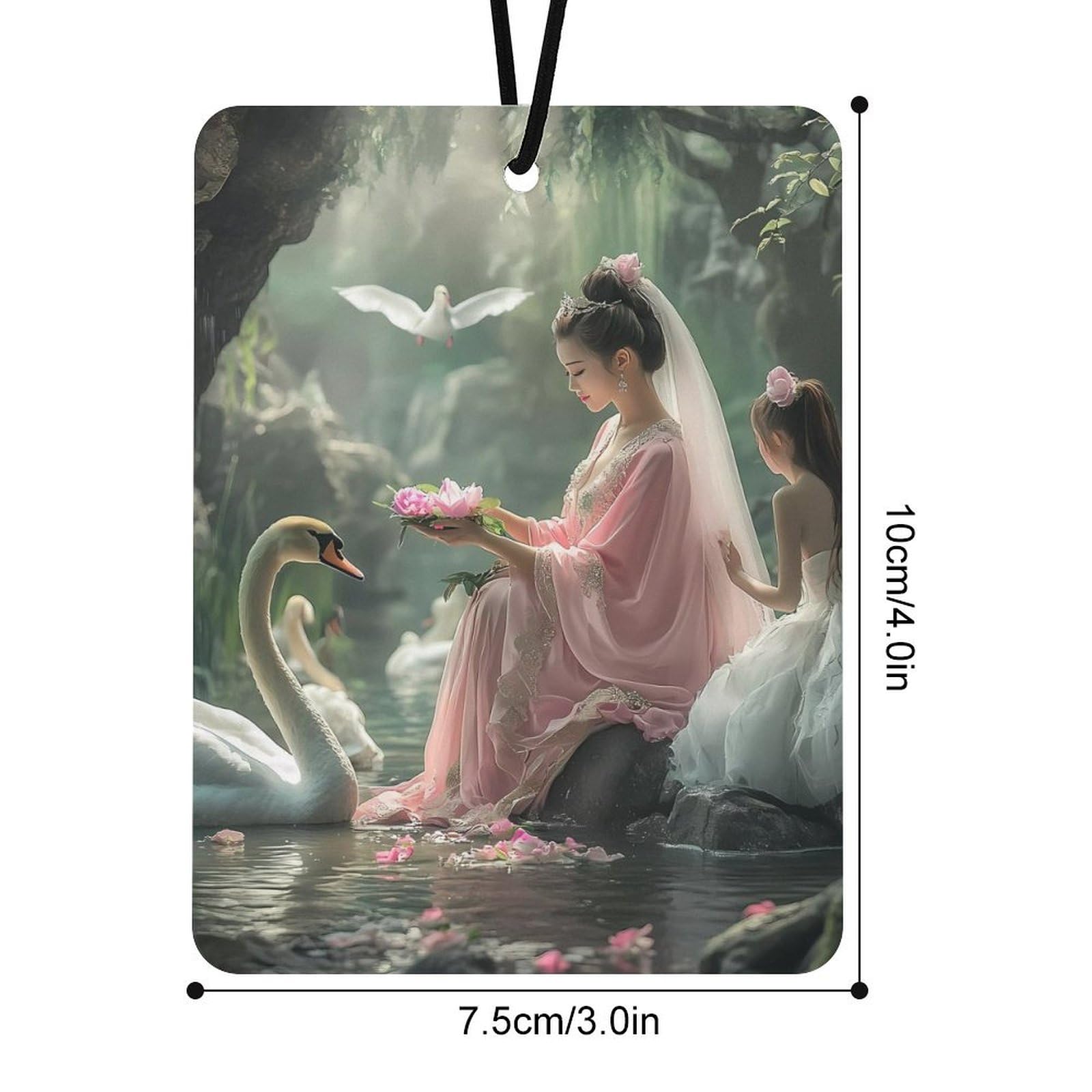 White Swan Woman Lake Car Air Freshener Hanging Aromatherapy Tablets for Car Accessories Square