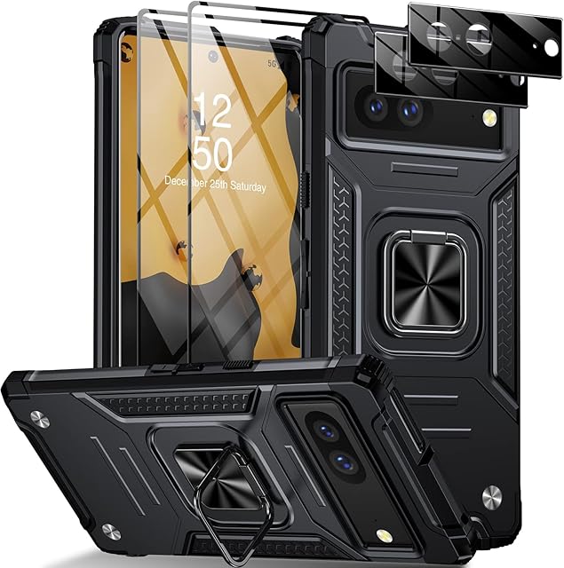ANTSHARE for Google Pixel 7 Case with Stand, 2 Pack [Screen Protector + Camera Lens Protector], Military Grade Shockproof Dropproof Protective Phone Case for Pixel 7 - Black