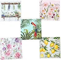 Kit 5 Guardanapos para Decoupage – Papel Decorativo para Artesanato em MDF, Vidro e Papel | Estampas Florais e Clássicas