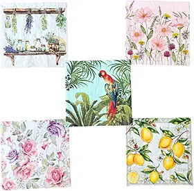 Kit 5 Guardanapos para Decoupage – Papel Decorativo para Artesanato em MDF, Vidro e Papel | Estampas Florais e Clássicas