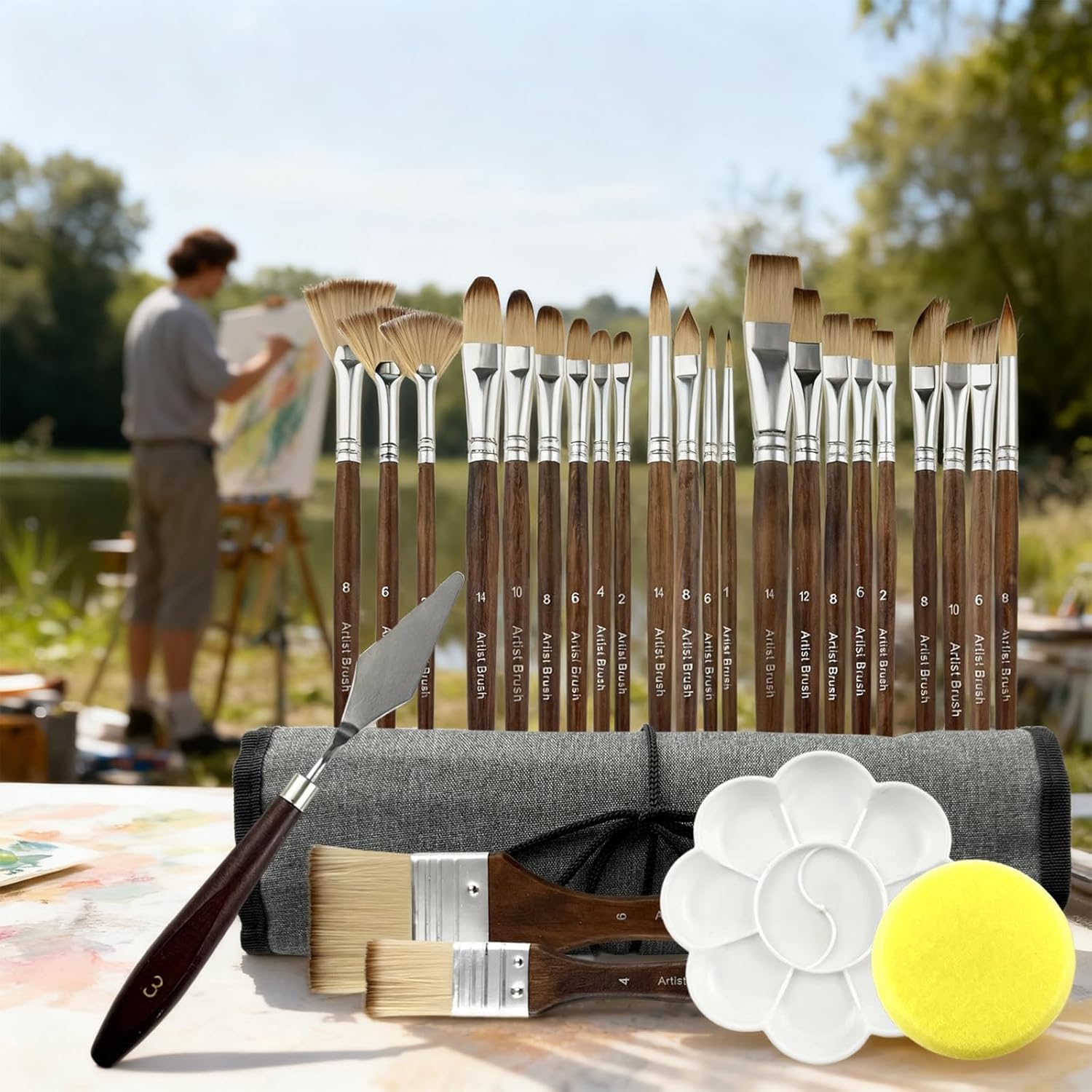 Lot De 5 Pinceaux Professionnels Européens – Poils Naturels/manche En Bois – Pour Travaux De Peinture Avec Acrylique, Craie, à Base D'huile, Latex, Teinture, Aquarelle, Cire, Vernis, Colle, Etc. (5