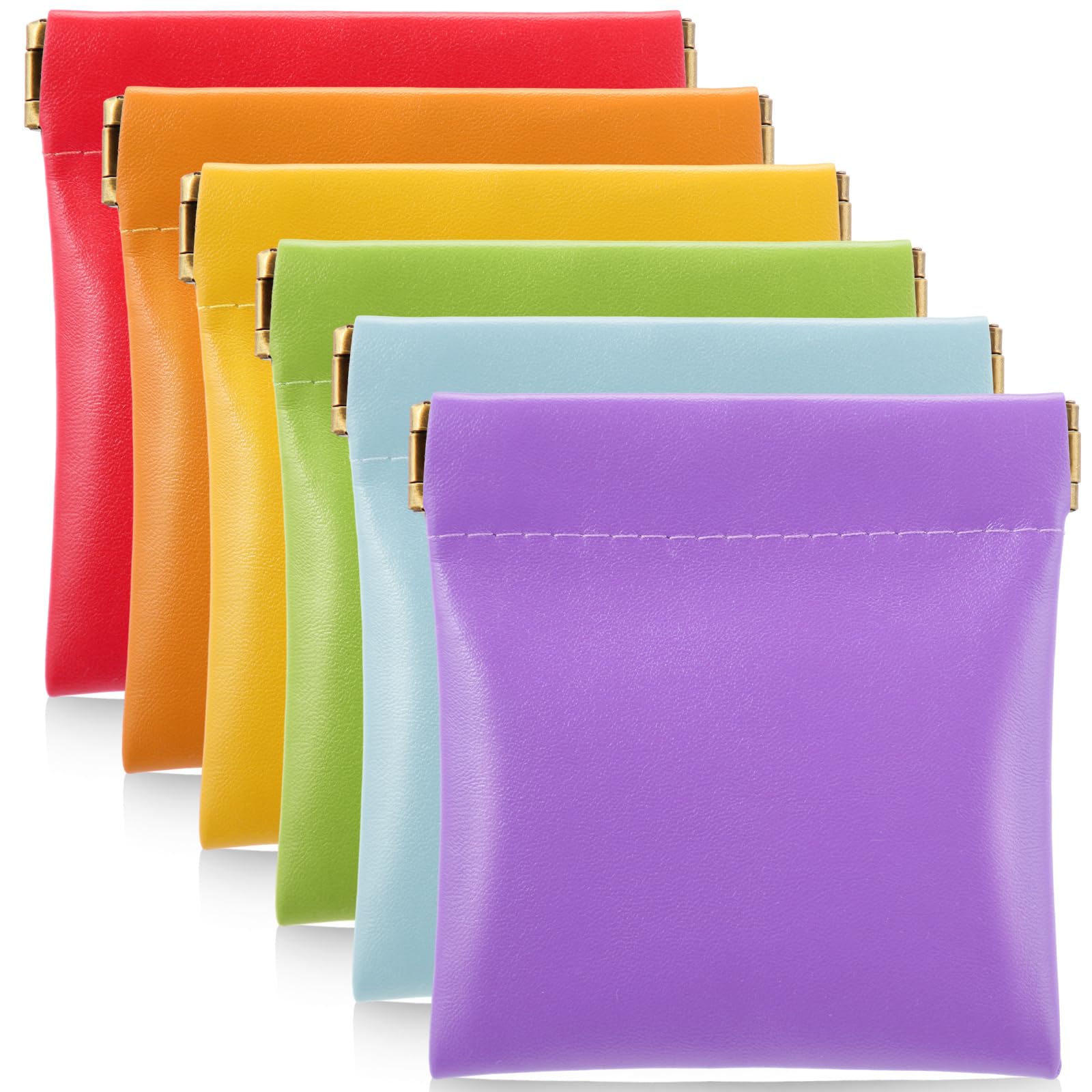 6 Pcs PU Squeeze Small Coin Purse Pouch Change Holder Waterproof Portable Makeup Bag Storage Travel for Women (Rainbow Colors)