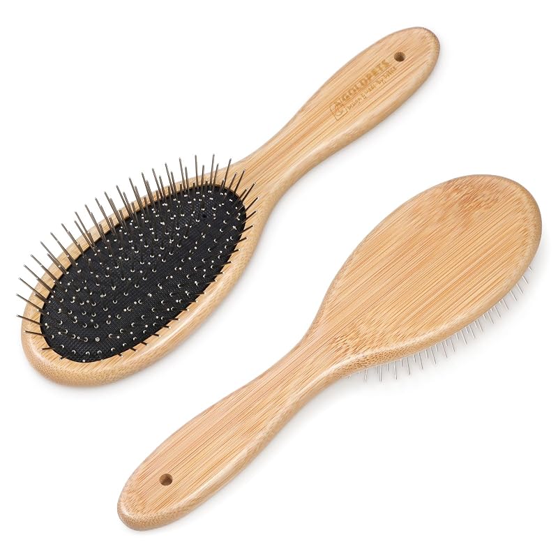 Escova de Pinos para Cães e Gatos cobee em Aço Inoxidável com Cabo de Bambu