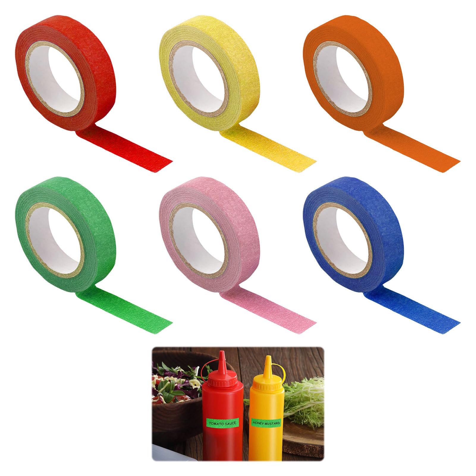 VAGAW Coloured Tape, 6PCS Coloured Masking Tape, Easy Tear and Durable, Coloured Tape for Kids & Painters