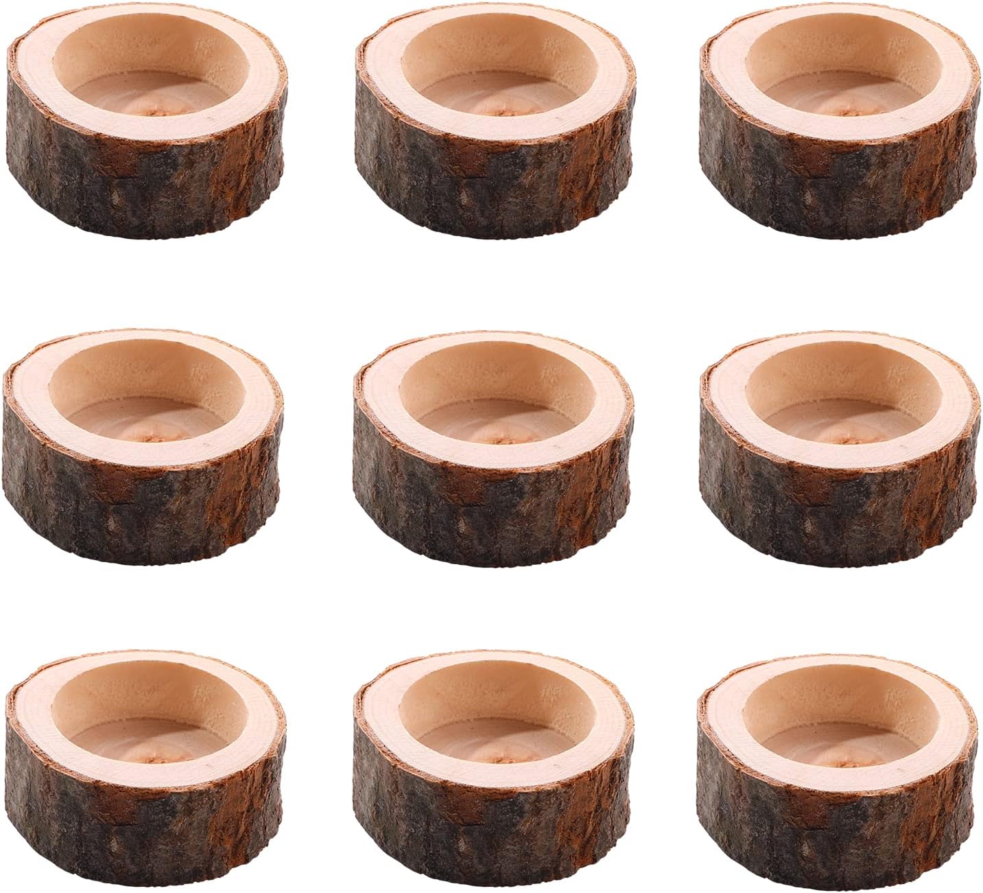 9 Pack Wooden Tealight Candle Holders, Kooplus Tea Light Votive Holder S Size Inner Bore (1.6''Wx0.6''H) Rustic Wedding Decor : Home & Kitchen