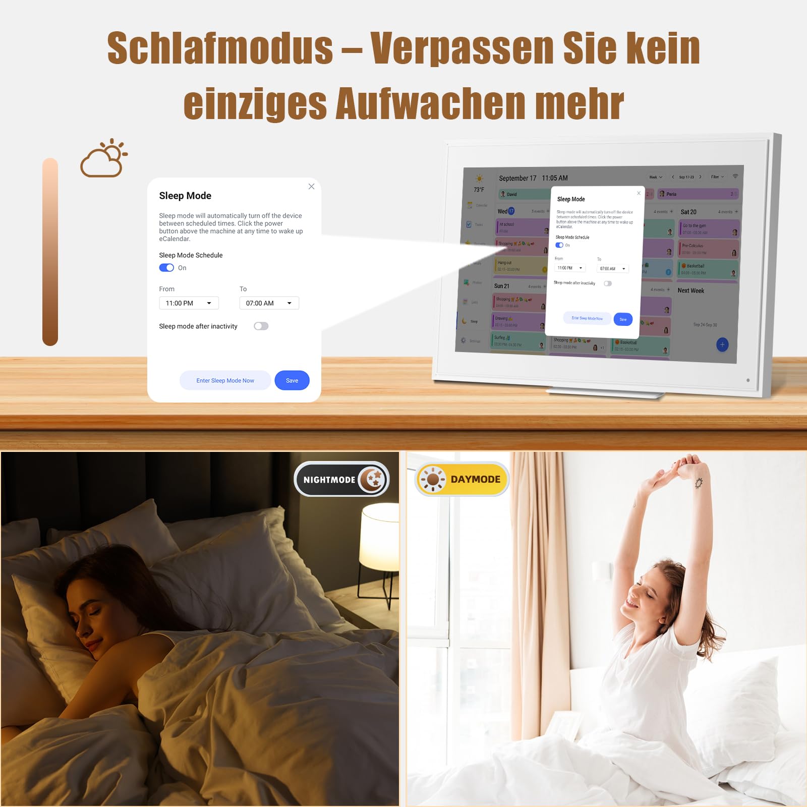 Digitaler Kalender 15.6", Digitaler Familienplaner mit Touchscreen, Elektronischer Wandkalender, Essensplaner, App-Sync, Wochenplaner, mit Wandhalterung