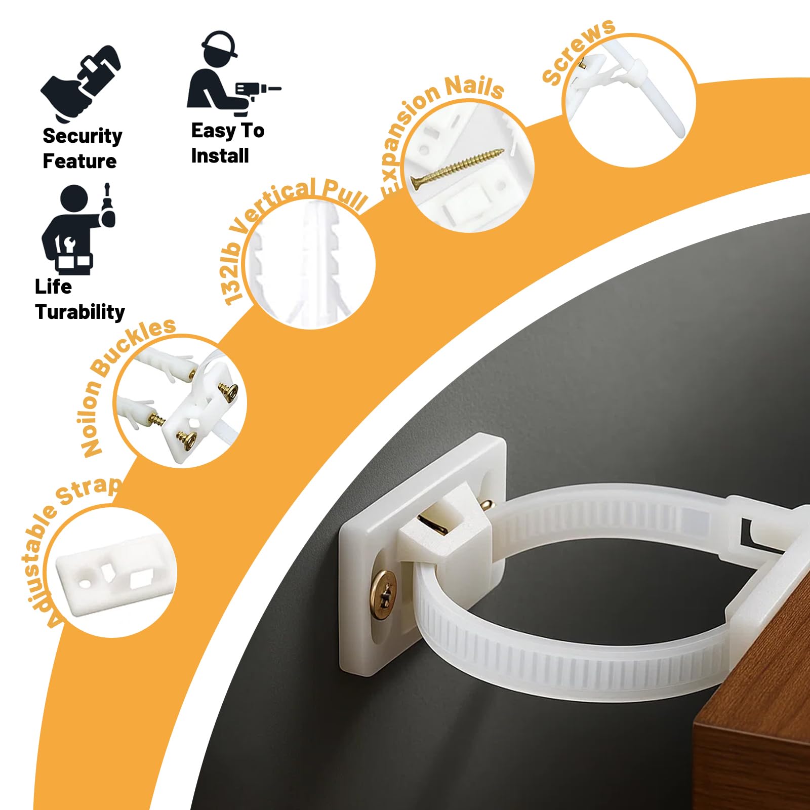 15 Pack Furniture Straps, Baby Proofing Anti Tip Furniture Anchors, Heavy Duty Wall Mounting Kit for Dressers Cabinets - Image 3