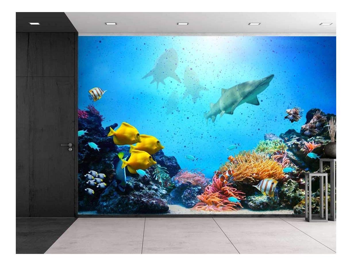 wall26 Large Wall Underwater Scene with Sunny Sky Shining Through Clean Ocean Water Vinyl Wallpaper 