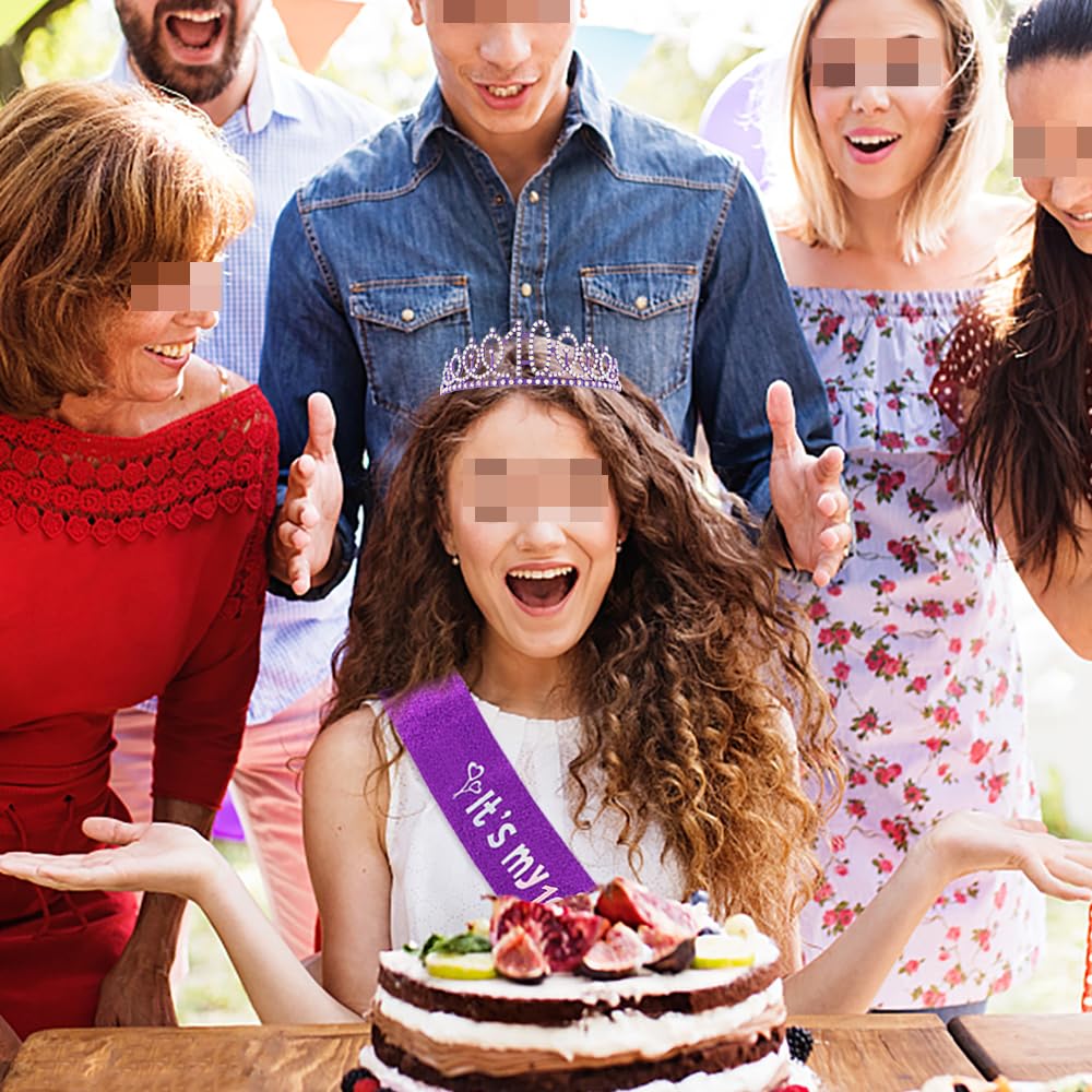Viola 10° compleanno tiara fascia per ragazze principessa corona cristallo regina tiara compleanno fasce per capelli decorazioni di compleanno fascia di compleanno diadema kit ragazza compleanno