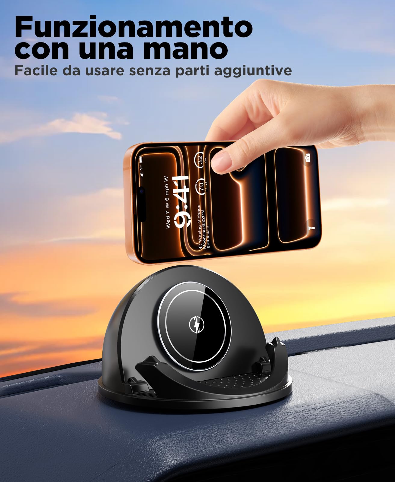 Beeasy Caricatore Wireless Auto, 15W Qi Caricabatterie Ricarica Rapida Supporto, [Ventola Integrata 2025], Antiscivolo Caricatore Auto Cruscotto per iPhone e Samsung
