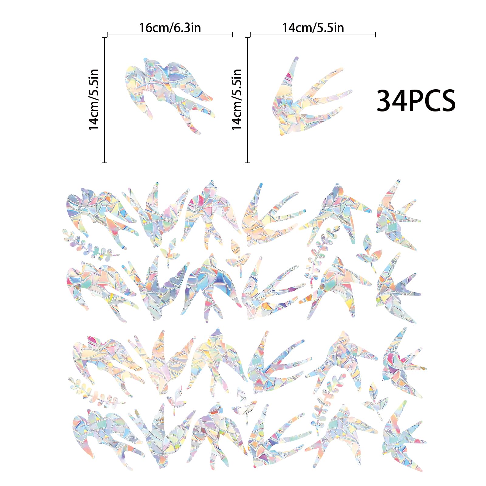 PLIGREAT 34 Pcs Swallows Birds Window Stickers, Static Window Decals ...