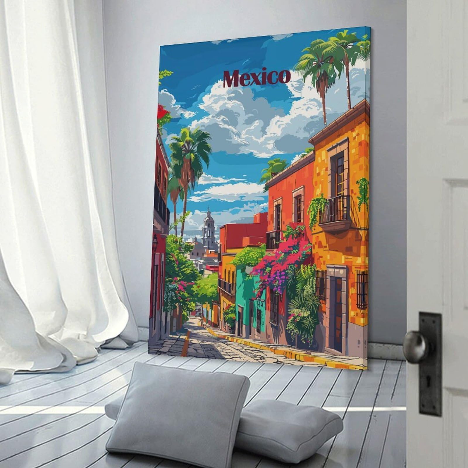 Junmoney Canvas Wall Decor Mexico City Street Scene, 24x36inch(60x90cm), for Bedroom Decor, Cosy Corners Or Studios, Decorative Wall Art for Cosy Rooms