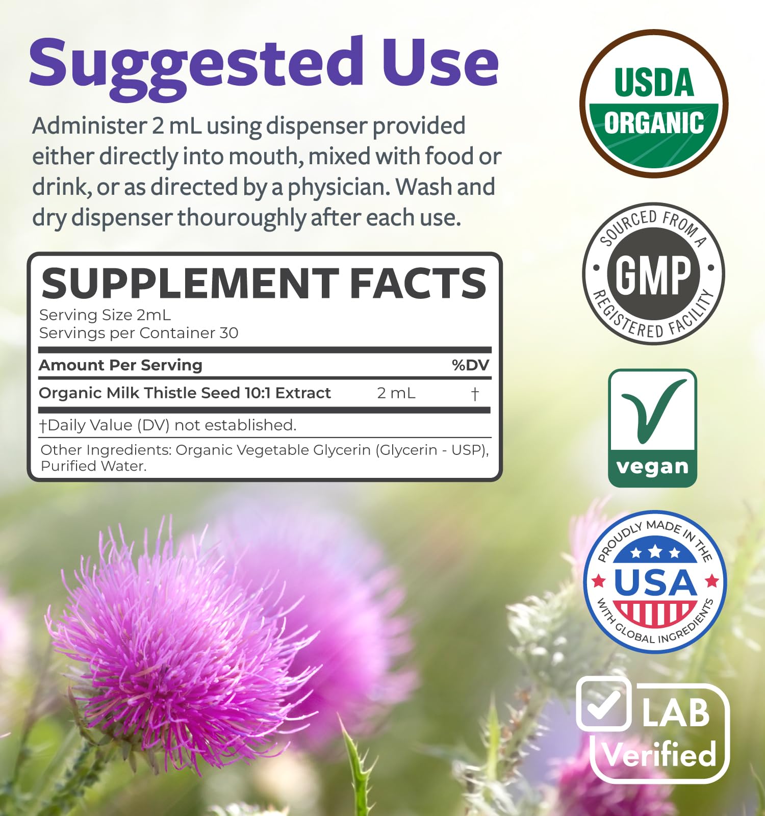 USDA Organic Milk Thistle Extract - High Potency 10:1 Silymarin Milk Thistle Liquid Liver Cleanse Detox & Repair Supplement - Vegan Non-GMO & Alcohol-Free Liver Support Supplement (30 Servings) — Amazon image 5