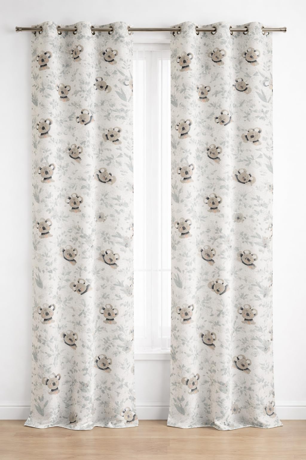 THE LINEN COMPANY Cotton Sheer Printed Curtain for Long Door Bedroom and Living Roonm Home décor Set of 2 (10 Feet,Mni Koala)