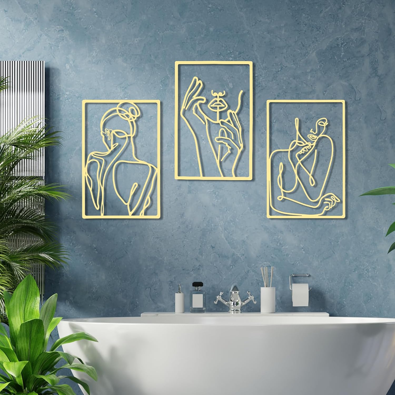 Cindeer 6 Pcs Metal Wall Decor Metal Abstract Woman Wall Art Modern Decor Aesthetic Hanging Art Large Single Line Wall Sculpture for Home Bedroom Living Room (Gold)