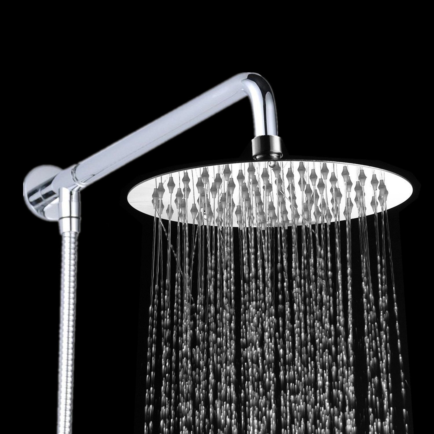 Alcachofa de ducha redonda de acero inoxidable de 20,3 cm con soporte en la pared de IceMoon, brazo de ducha, manguera doble de acero inoxidable de 1,75 m, cinta de teflón incluida, acabado cromado