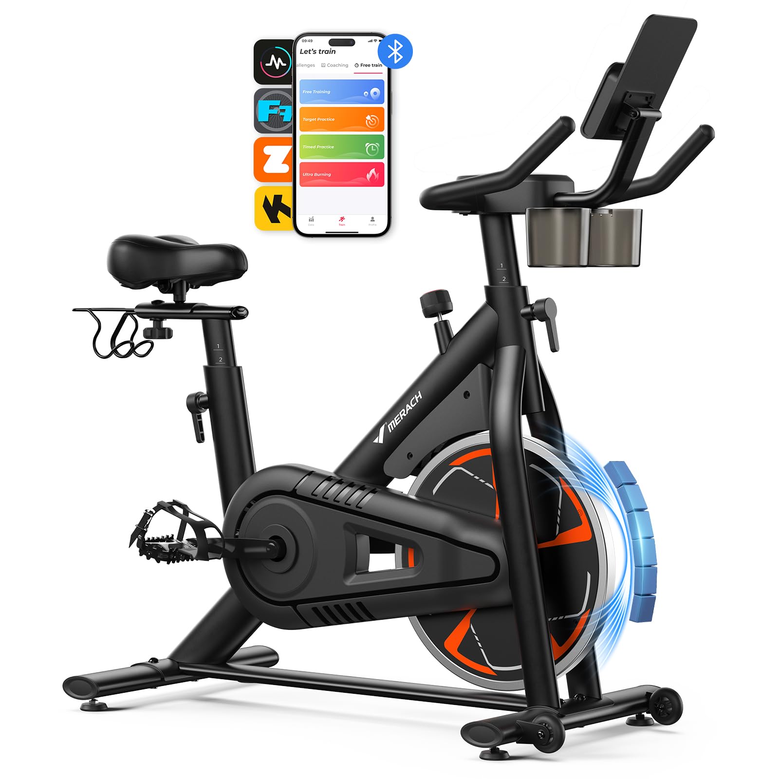 MERACH PRO Heimtrainer Fahrrad mit 8KG High-Inertia Schwungrad für Optimierte Laufruhe, Leises Magnetbremssystem, Verstärkter H-Rahmen, Stoßdämpfender Luftkissensattel, Eigene App, Bis 150KG