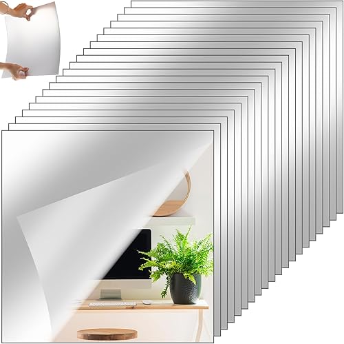 Queekay 20 espejos de gimnasio para el hogar, 14 x 14 pulgadas, espejo de pared acrílico sin marco, 0.079 in de grosor, azulejos autoadhesivos para