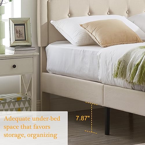 Miniatura 130 de VECELO Base de cama de plataforma de tamaño matrimonial con cabecera tapizada de tela y soporte de listones de madera, no necesita somier, fácil