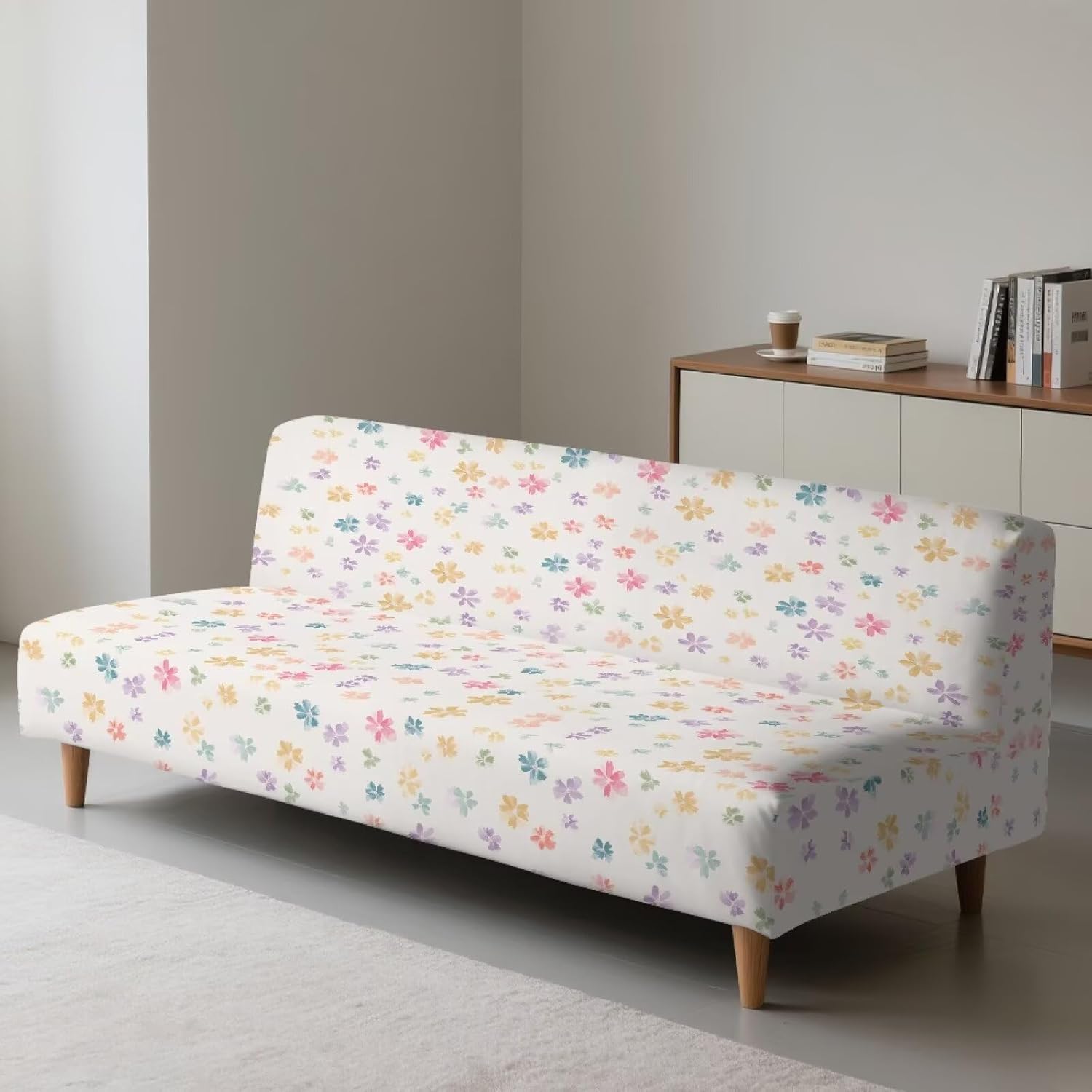 Xoenoiee Pastel Ditsy Floral Pattern Armless Futon Cover Futon Slipcover Couch Cover Futon Sofa Bed Cover Furniture Protector with Elastic Bottom Machine Washable