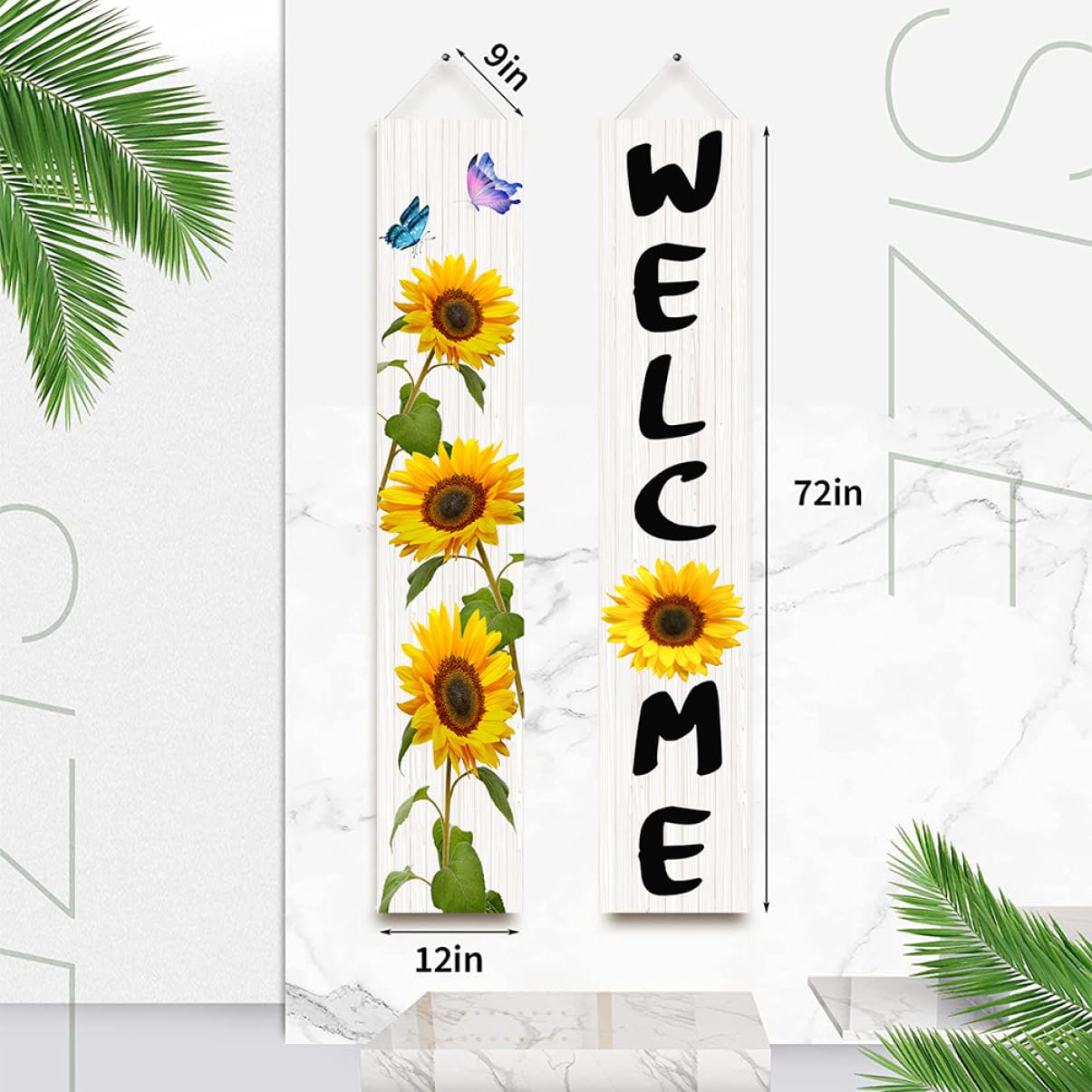 PRETYZOOM 3 Paare Willkommensbanner Dekoration Bauernhaus Solarlaternen Im Freien Ernte Solar- Türkränze Im Freien Sommerlicher Türkranz Veranda Frühling Gartenzwerg Veranda-Schild Polyester