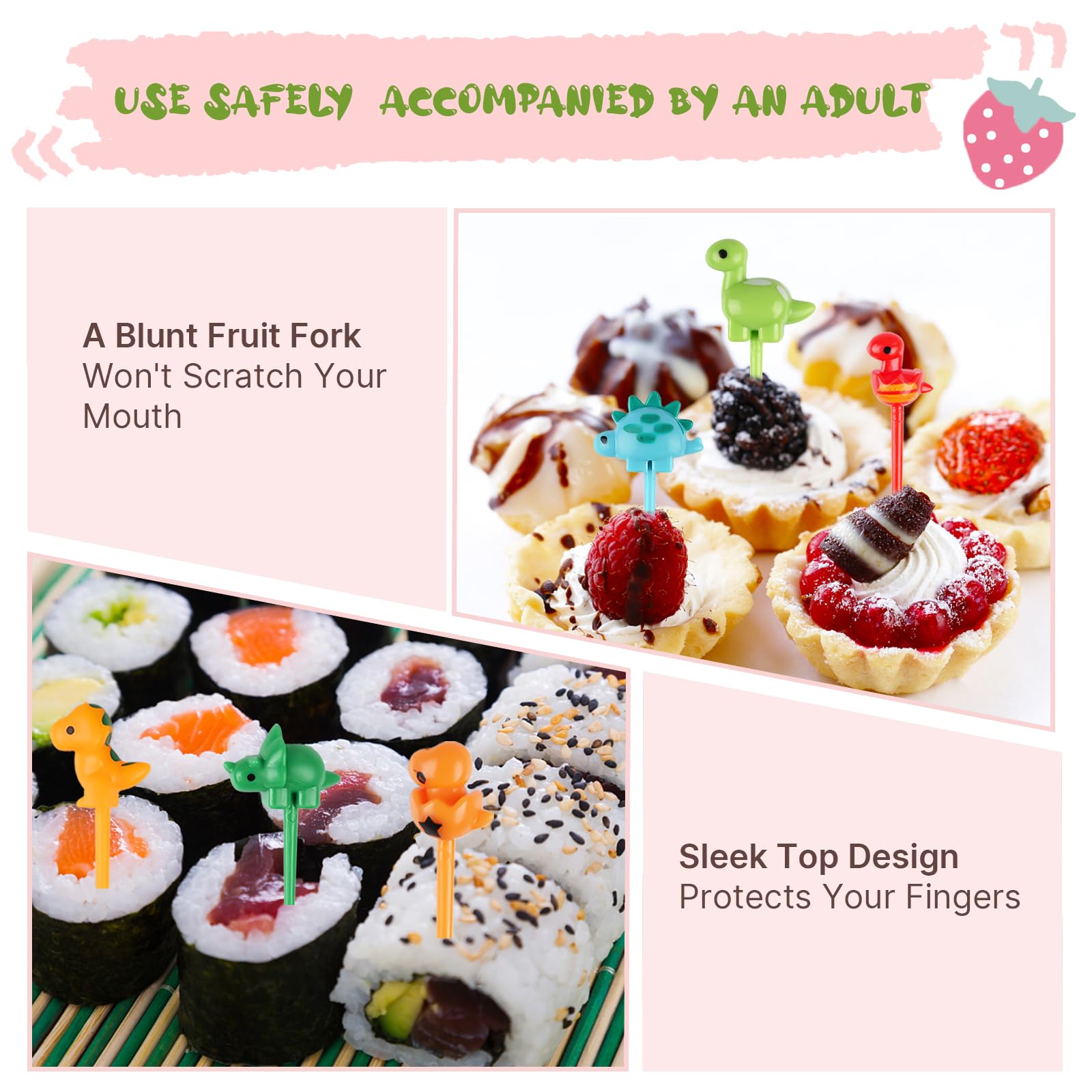 Piekser Lot De 54 Fourchettes à Fruits Pour Enfants - Piques à Fruits Réutilisables - Mini Pics Alimentaires Pour Desserts, Fruits, Déjeuner, Fête