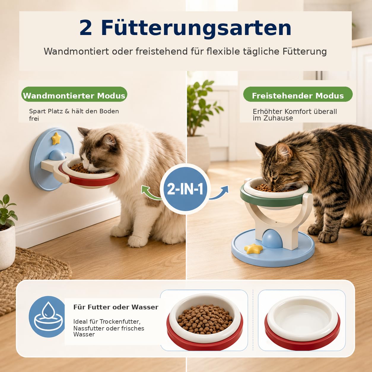 Wandmontierter Erhöhter Katzennapf ，Blau：Kunststoff