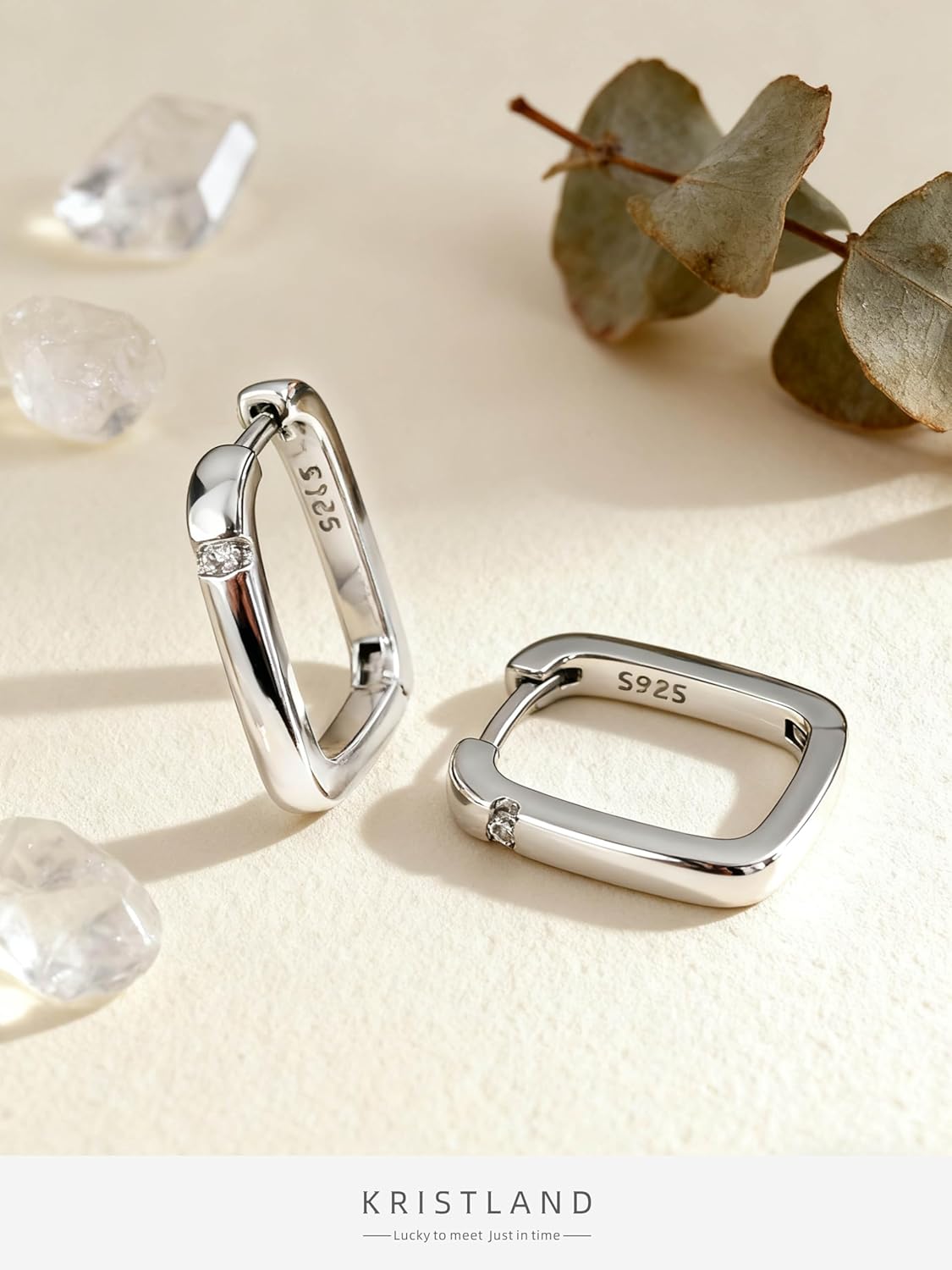 Dainty S925 Silver Square Hoop Earrings for Women Lightweight Crystal Small Open Square Huggies - Image 6