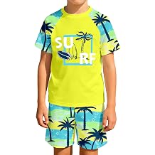 MIGU Boys Swim Set with Sleeve Rash Guard Boys Swimsuit 2 Piece Print Bathing Suit and Swim Trunks