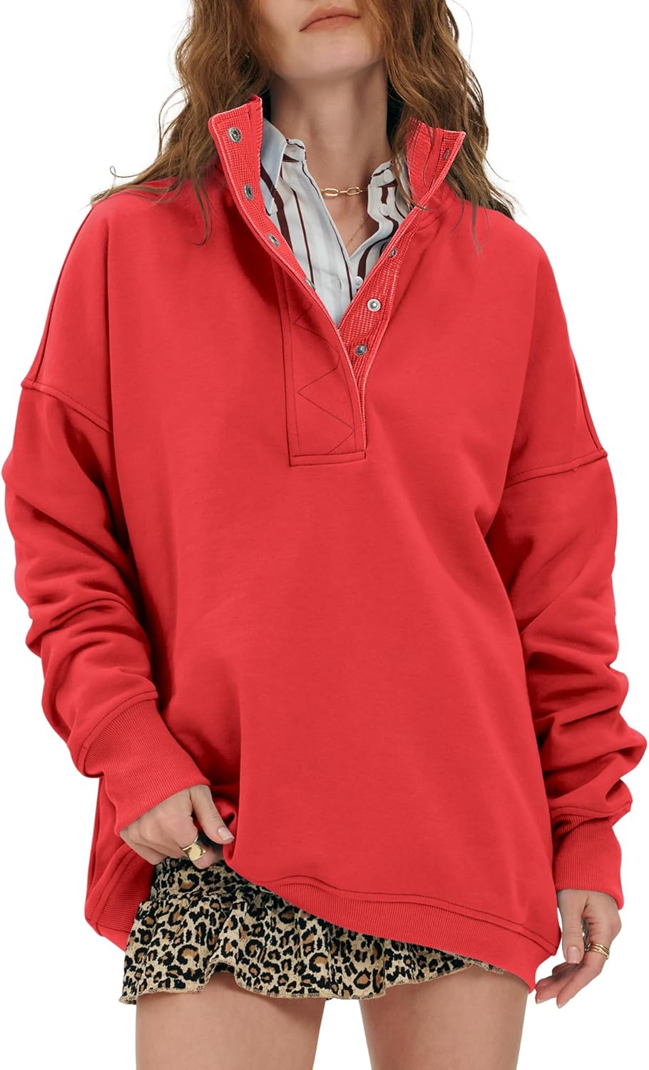 Locachy Womens Casual Button Henley Neck Cotton Oversized Sweatshirt Long Sleeve Pullover Tops Outfits