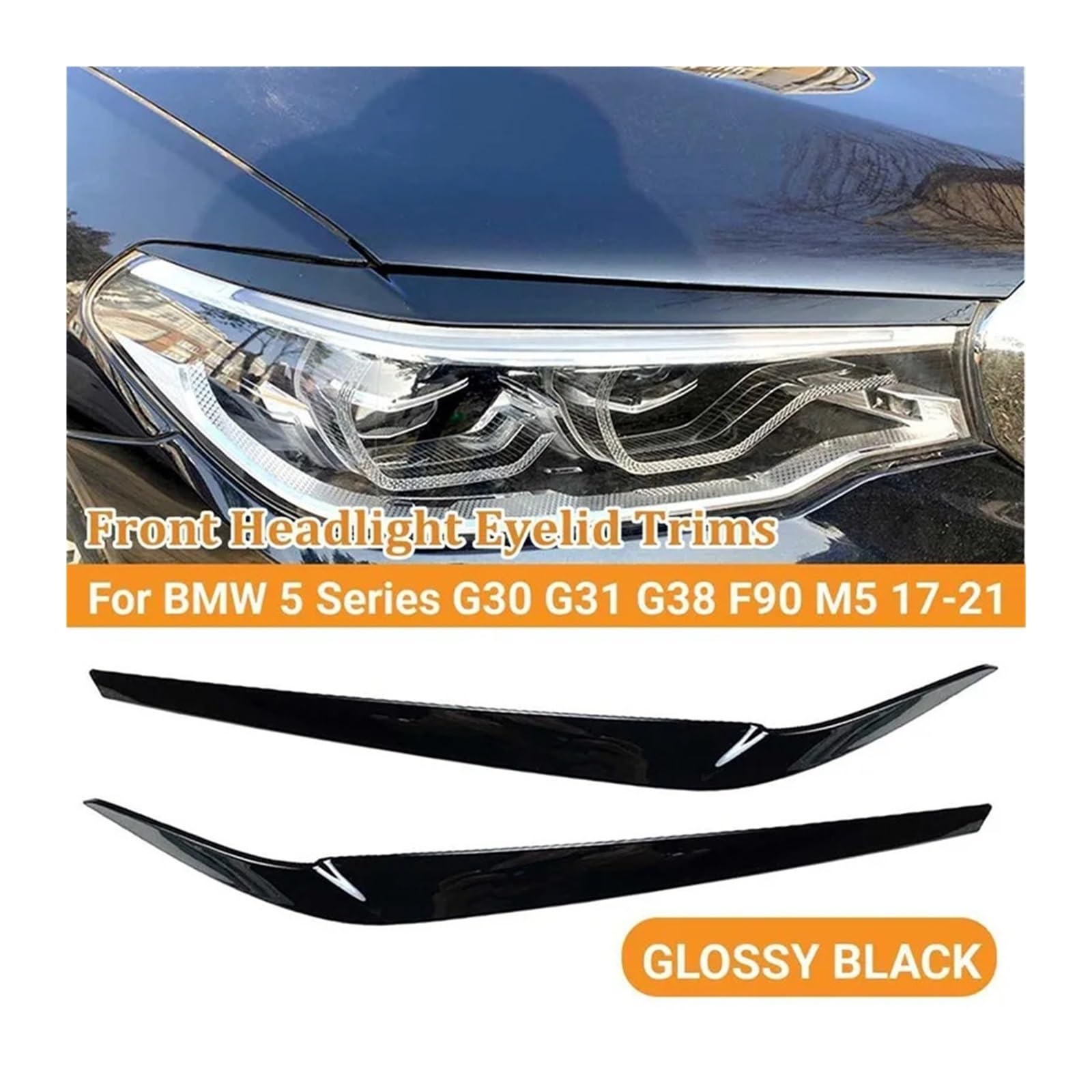2 Stück Autoscheinwerfer-Augenbrauenaufkleber Compatible With 5 Series G30 G31 G38 F90 M5 525I 530I 540I 2017-2021 Rücklicht-Augenlid(Black)