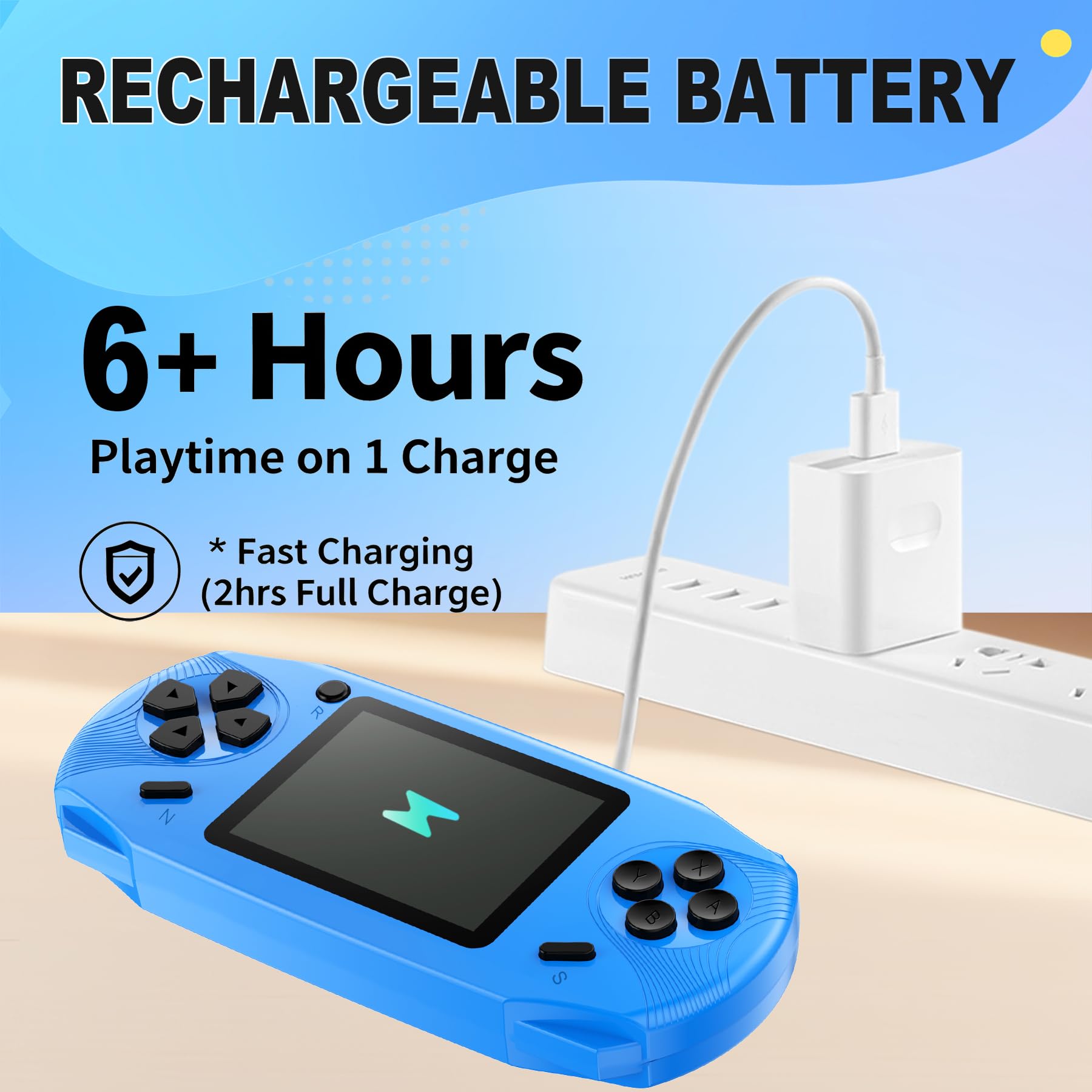 16 Bit Handheld Spielekonsole für Kinder 220 Retro-Videospiele Blau | 3.0 Zoll HD Display, USB-C Wiederaufladbar, 6+Hrs Spielzeit,Tragbar,Einfach zu Bedienen,Geschenk für Jungen Mädchen