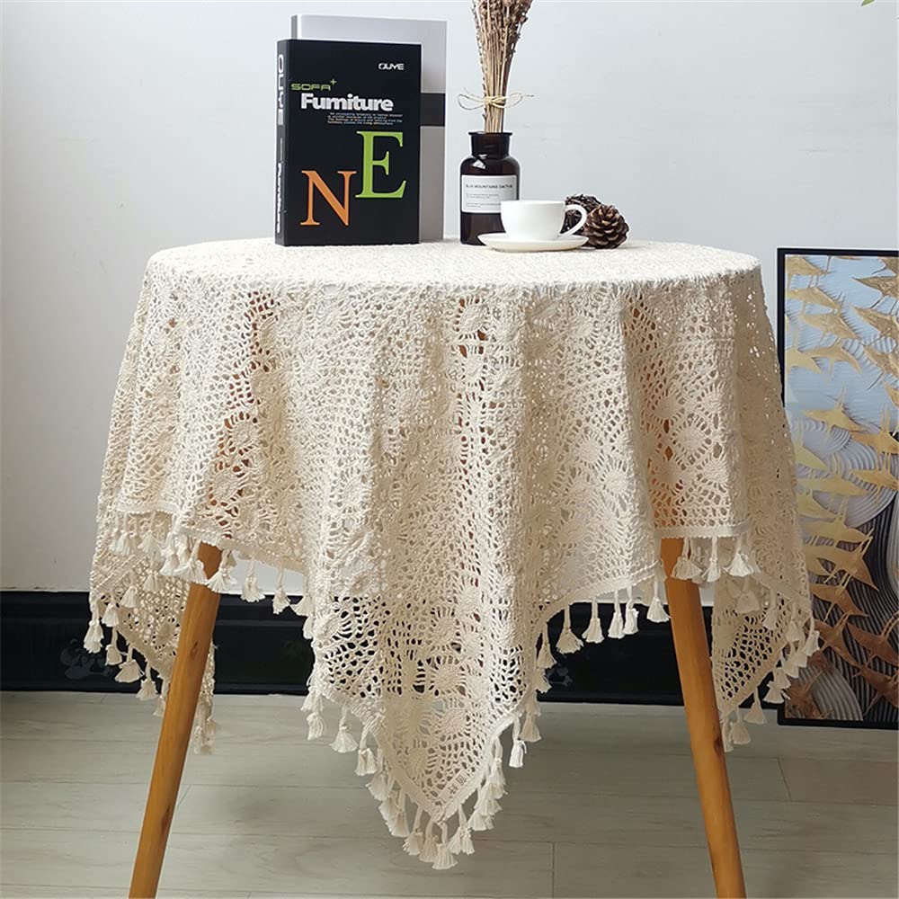 Rechteckige Häkeldeckchen, Spitze, Beige, Vintage-Baumwoll-Tischdecken, Tischdecke, Tischdekoration, Hochzeit, Zuhause, Party, Dekoration, 140 x 250 cm