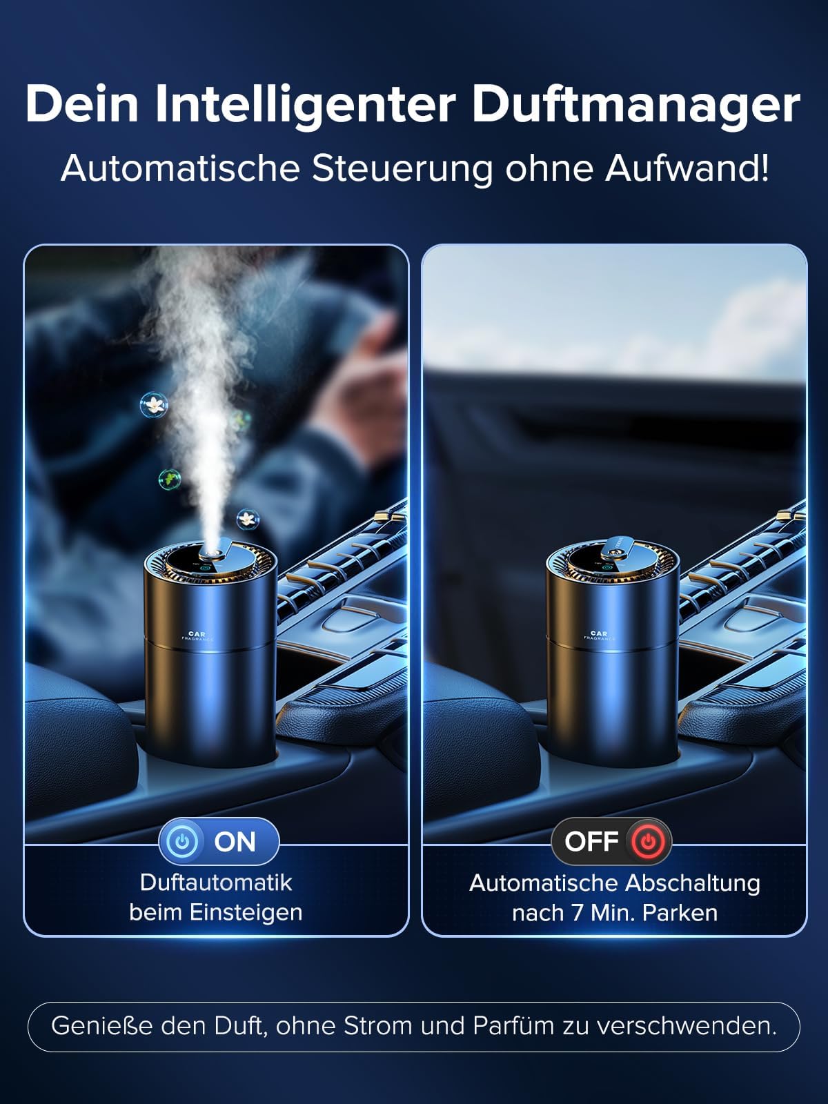 Ceeniu Auto Lufterfrischer, Ultraschall-Zerstäuber, Einstellbare Konzentration, Auto Ein-/Ausschalten, Eingebauter Akku, 45ml Natürlicher Auto Parfüm, Hält 4 Monate, Car Air Freshener, Weißer Moschus1