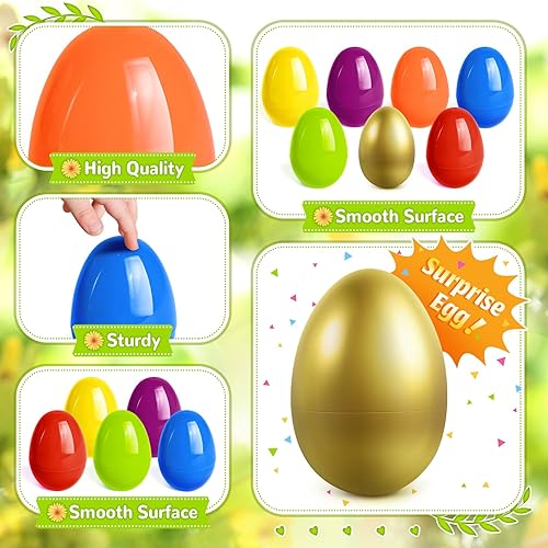 Miniatura 4 de SpringFlower Huevos de Pascua sin llenar de 3.5 pulgadas, 36 huevos de plástico vacíos más 1 huevo dorado para rellenar golosinas específicas,