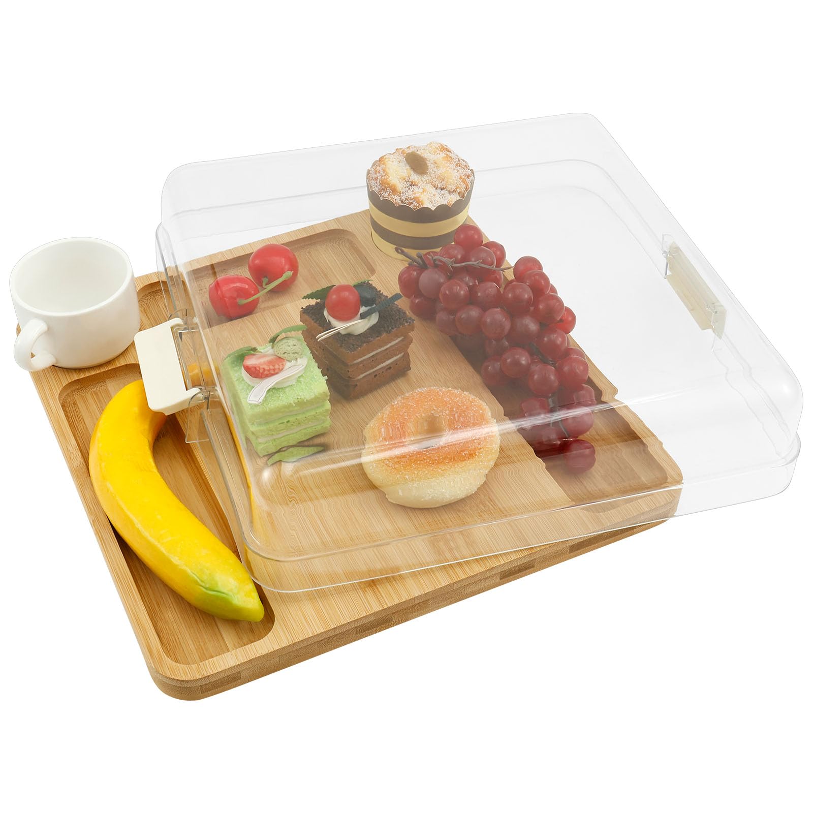 KTCINA Charcuterie Board with Lid, 5 Compartments Wooden Food Serving Tray Portable Bamboo Cheese Tray Cutting Board Multipurpose Covered Serving Trays for Fruits Snacks Charcuterie Cheese