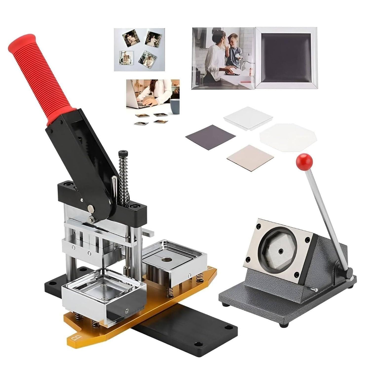 JKJZSALJ Badge Maker Machine,Photo Magnet Machine,Diy Fridge Magnets Pin Maker Machine,50X50Mm Button Badge Maker,Diy Square Button Press Machine With 100 Sets Of Material And Fridg