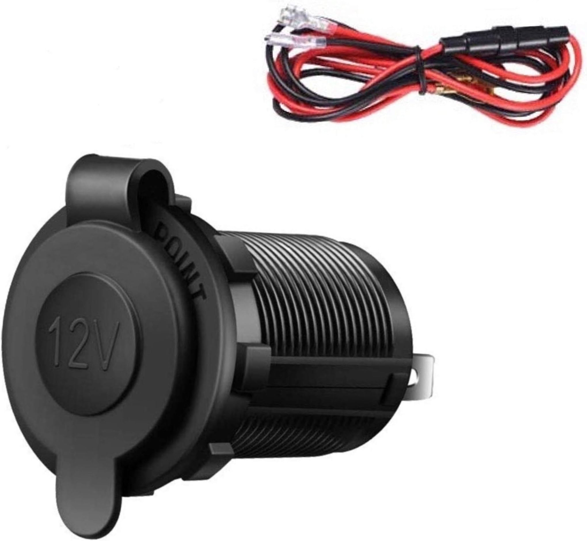 Cigarette Lighter Socket,Waterproof Marine Grade 12V/24V DC lighter socket plug Outlet for Boat Motorbike Car (1 Piece Black)