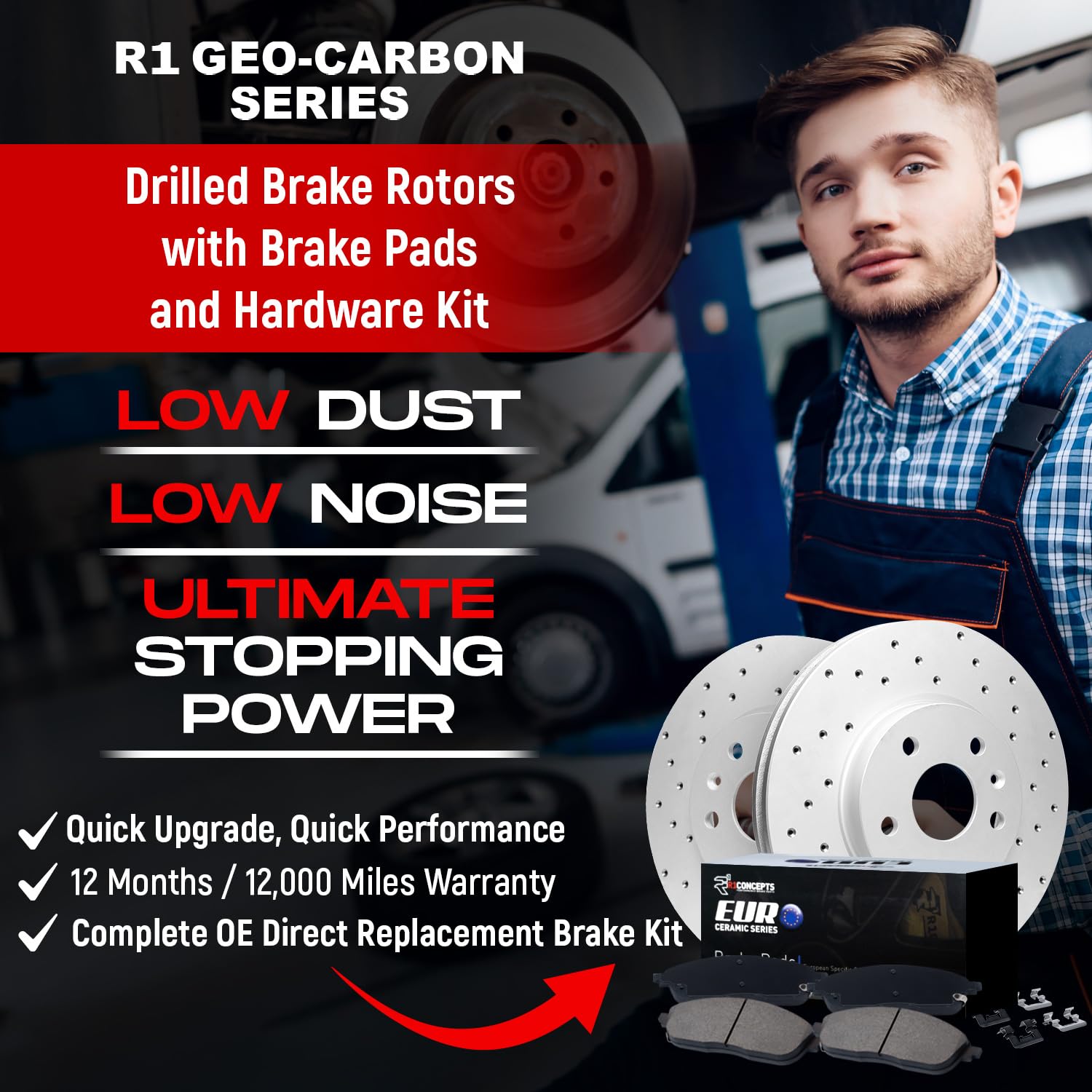 R1 Concepts Front Rear Brakes And Rotors Kit |Front Rear Brake Pads| Brake Rotors And Pads| Euro Ceramic Brake Pads And Rotors| Hardware Kit WJTH2- 31017 - View #8