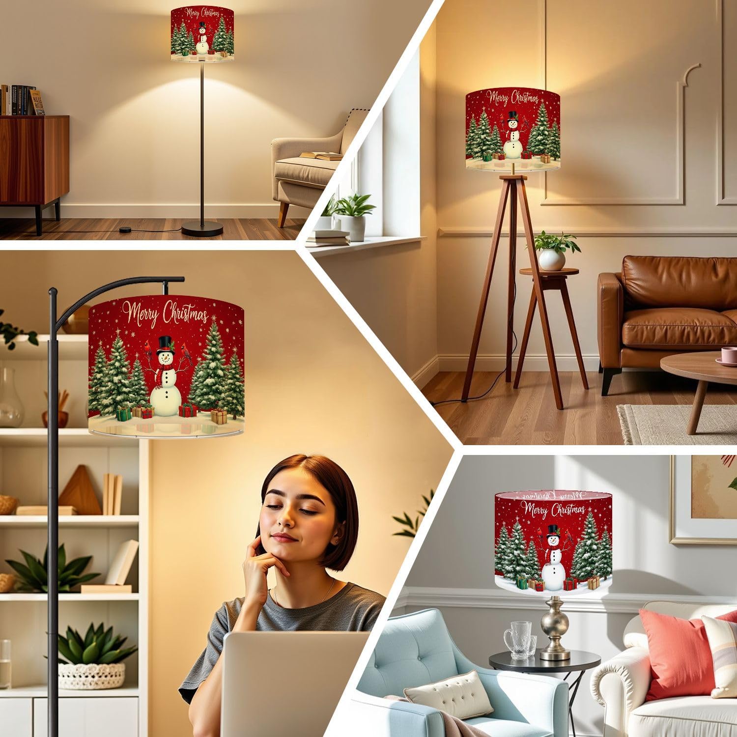 Drum Lamp Shades Christmas Merry Xmas Snowman Winter Holiday New Year Eve Top Hat Red Lampshade for Floor Lamps Table Lamp Pendant Light Linen 13"x13"x10" Replacement Large Lampshades