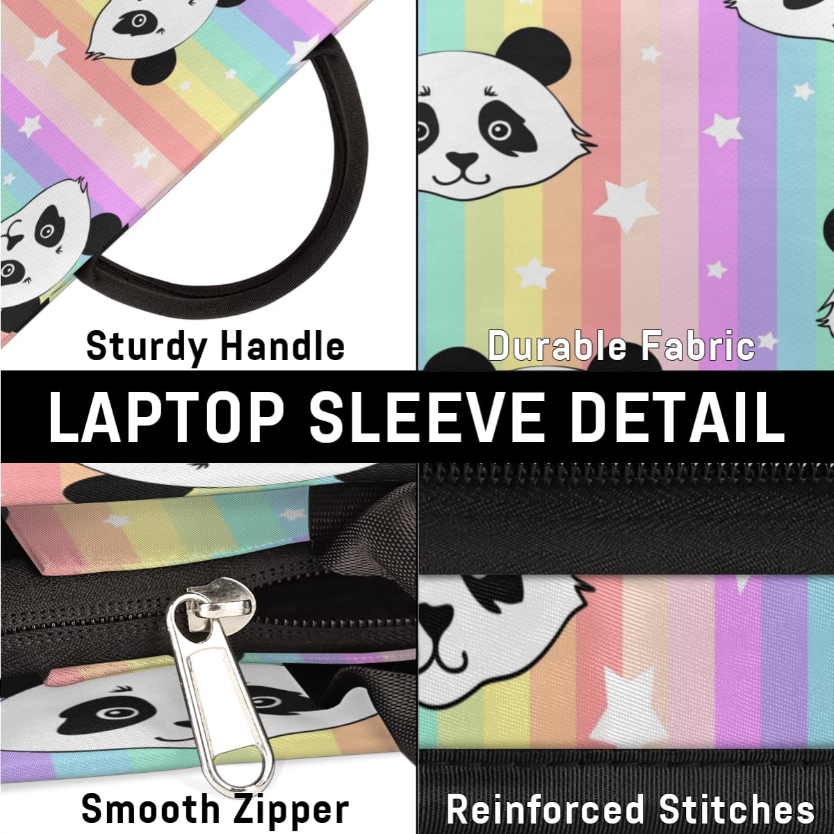 Urocza panda tęcza pokrowiec na laptopa 13-16 cali panda ręczny futerał na laptopa aktówka torba kurierska dla kobiet mężczyzn dzieci chłopców dziewcząt