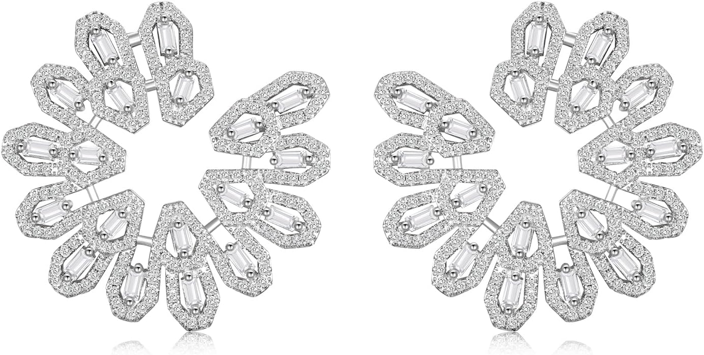 Large Round Crystal CZ Stud Earrings for Women S925 Sterling Silver Hypoallergenic Cubic Zirconia Rhinestone Statement earrings for Wedding Party Prom Gala Gift