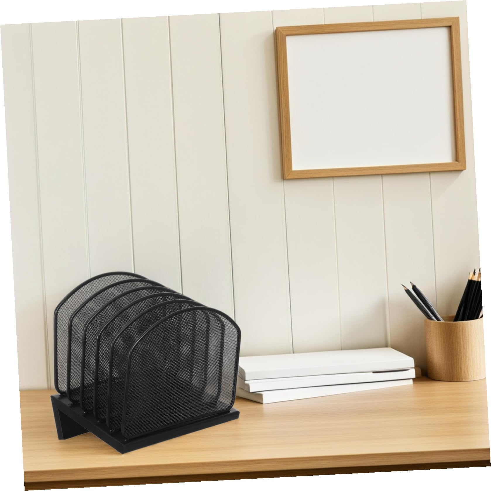 Organizer da Scrivania e Scomparti Multipli in Ferro Nero Struttura Verticale Portatile e Resistente, per Ufficio e Aula Scolastica