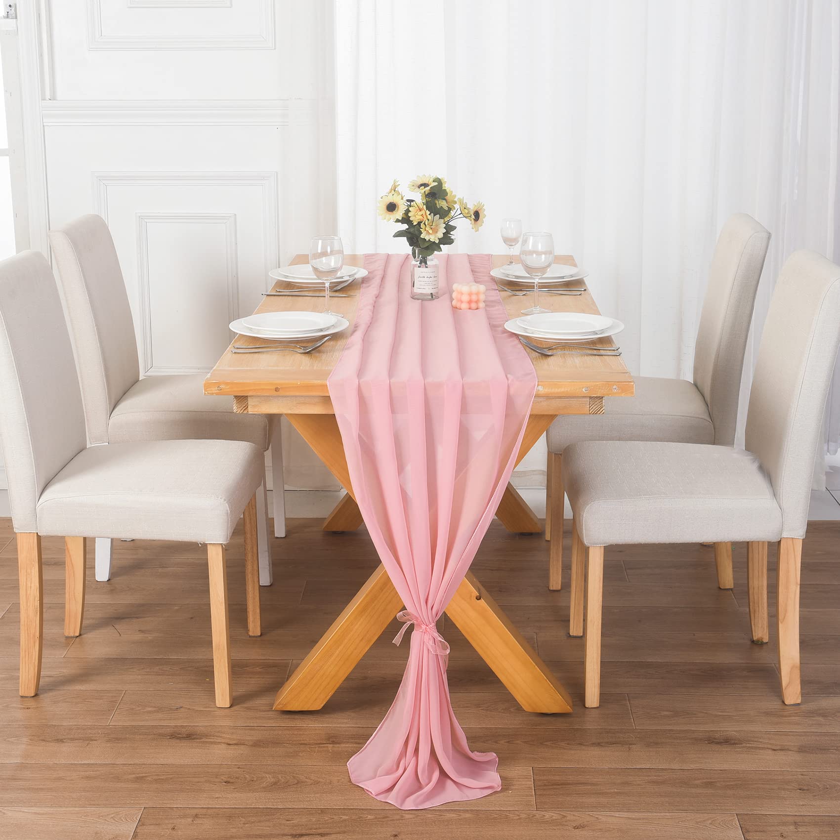 RuiYok Paquete De 2 Caminos De Mesa De Gasa Rosa Rubor De 10 Pies De 30 X 120 Pulgadas, Decoración Romántica De Mesa Transparente De Tul Largo Para Bodas, Despedidas De