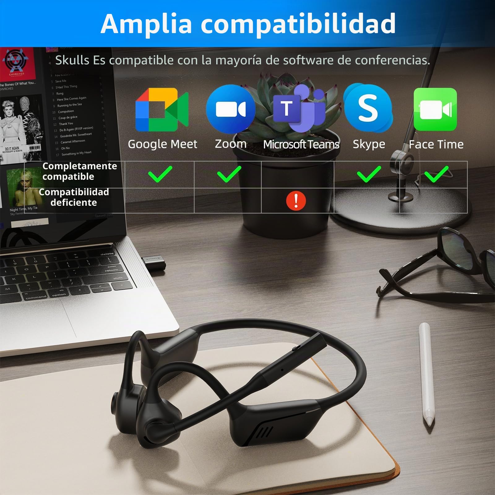 ZIOCOM Auriculares de conducción de aire, auriculares abiertos con micrófono y cancelación de ruido, auriculares inalámbricos Bluetooth aptX-LL con dongle USB-A, compatibles con PS4/PS5/PC/reunión en | Auriculares de conducción de aire con botón de silenc